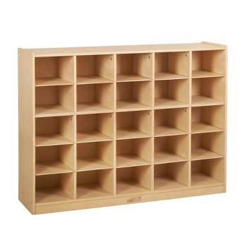 ECR4Kids 25 Cubby Mobile Tray Storage Cabinet, 5x5, Classroom Furniture, Natural