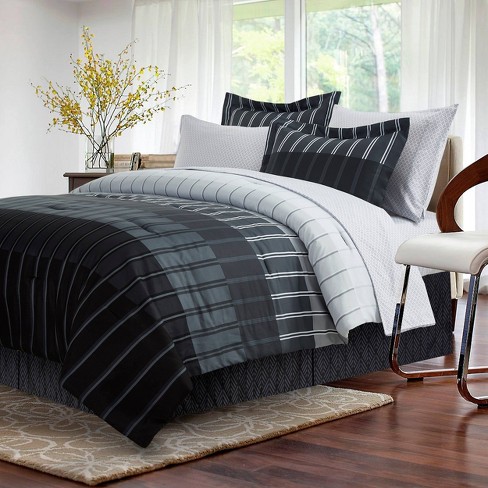 6pc Twin Ombre Stripe Bed In A Bag Comforter Gray Brown Grey Target