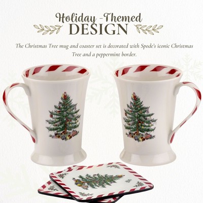 White Ceramic Christmas Tree Peppermint Mug and Coaster Set