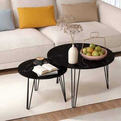 NicBex Modern Round Nesting Coffee Table Set of 2 with Wood Top and Metal Legs for Living Room