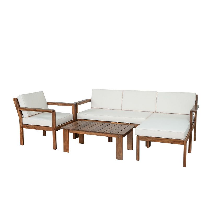 Janey 3-piece Acacia Wood Patio Conversation Set with Cushions, Outdoor Sofa Set with Wood Tabletop - Maison Boucle, 2 of 9