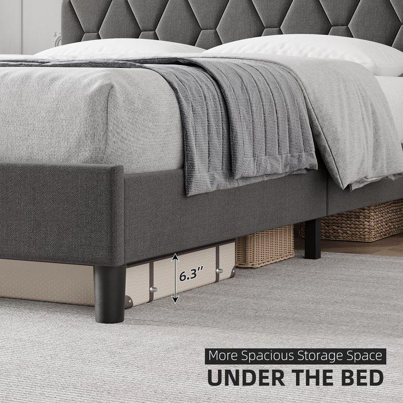 Whizmax Bed Frame Upholstered Platform with Headboard and Strong Wooden Slats, Non-Slip and Noise-Free,No Box Spring Needed, Easy Assembly, Gray, 3 of 9
