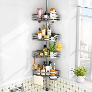 Aoibox Adjustable Shower Caddy Tension Pole with 4-Tier Rustproof Corner Shelf, Large Capacity Bathroom Organizer for Shampoo & Toiletries - 1 of 4