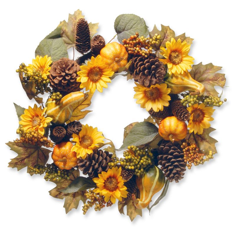 National Tree Company Wreath with Pumpkins and Sunflowers Orange (22"), 1 of 5