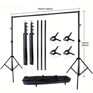 ZACHVO Photo Studio Backdrop Stand Kit, 200cm x 200cm Adjustable Support with Crossbar, Clamps & Carry Bag - 1 of 4