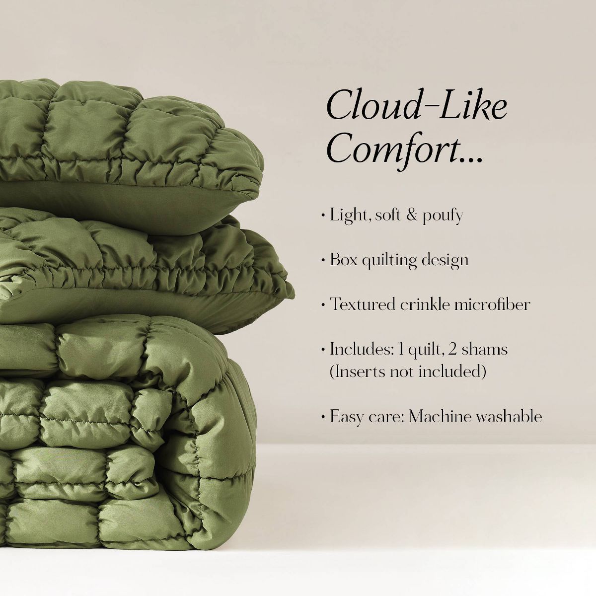 Lush Decor Full/Queen Puff Bed Blankets Green 3pc set - thumbnail 9