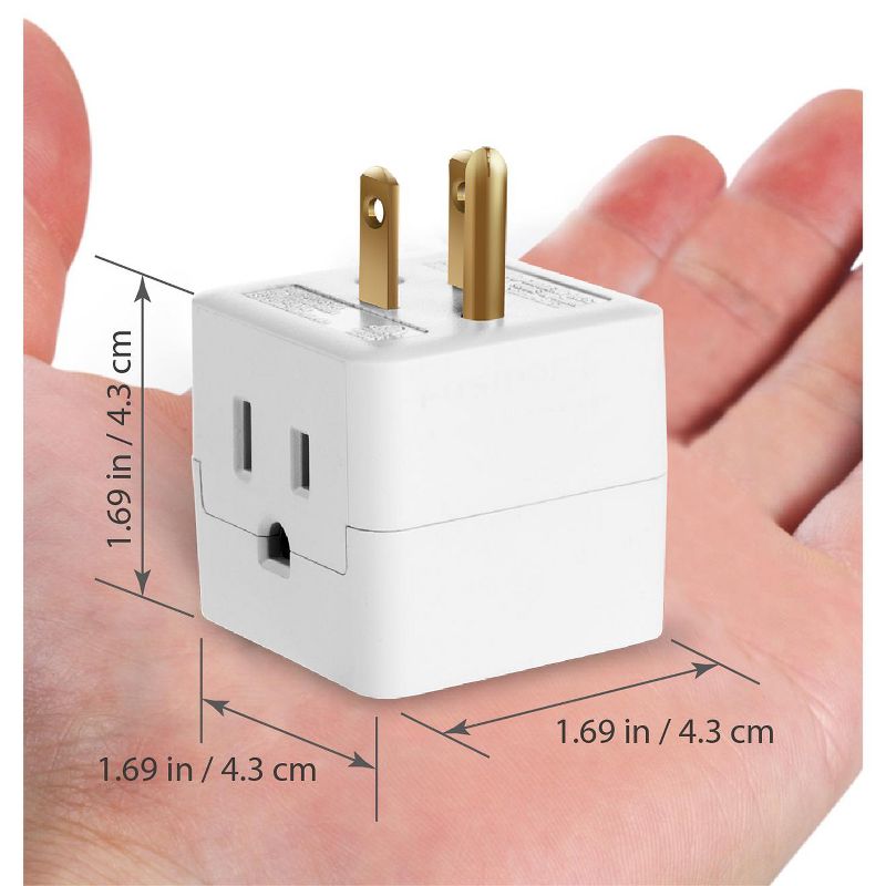 Fosmon [ETL Listed] Compact Travel 3 Outlet Plug Extender Wall Tap - White, 4 of 7