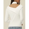 Seta T Women's V Neck Cross Off Shoulder Long Sleeve Ribbed Knit Slim Fit Sweaters - 4 of 4