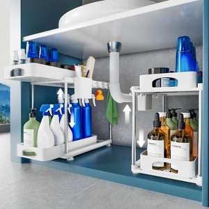YIGII 2 Pack Under Sink Organizer, Height Adjustable Cabinet Organizer with Two Slide-Out Drawers - 1 of 4