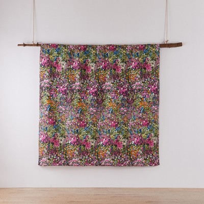 Twin Black Cotton Reversible Floral Quilt Set