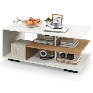 Tangkula Geometric Coffee Table w/ Storage Shelves 3-Tier Rectangular Tea Table - 1 of 4