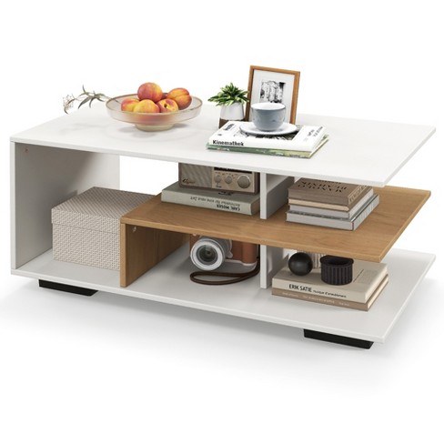 Tangkula Geometric Coffee Table w/ Storage Shelves 3-Tier Rectangular Tea Table - image 1 of 4