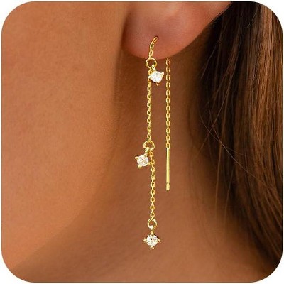 Gold Earrings for Women Trendy, Simple Dainty 14K Gold Plated Paperclip Square Chain Link Dangle Pin Stud Huggie Earrings Lightweight