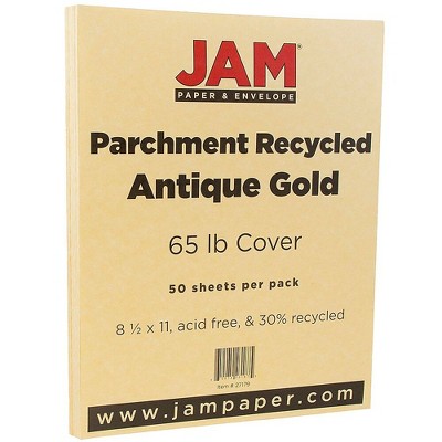 JAM Paper Parchment 65lb Cardstock 8.5 x 11 Coverstock Antique Gold Recycled 27179