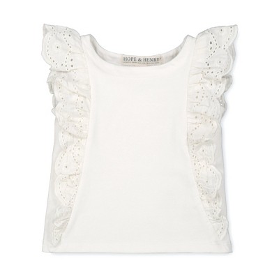 Hope & Henry Girls' Organic Cotton Eyelet Ruffle Knit Top, Infant