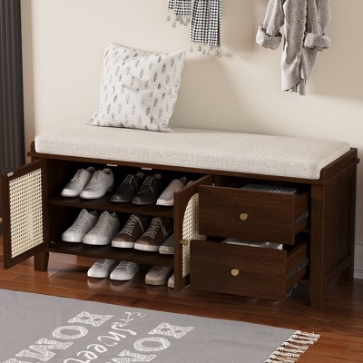 GlasFlength Ottomans and Benches with Drawers and Hidden Storage for Living Room, Entryway, And Hallway, Brown, 43.5"*15.4"*20.4"
