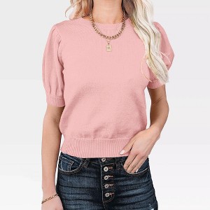 Women's Casual Crew Neck Short Sleeve Sweater Tops for Spring and Summer 2025,Light Pink - S - 1 of 4