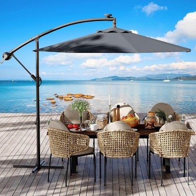 10 FT Patio Umbrella for Outdoor, Outdoor Umbrella With Push Button Tilt and Crank With Cross Base With 8 Sturdy Ribs for Deck Pool Garden Backyard