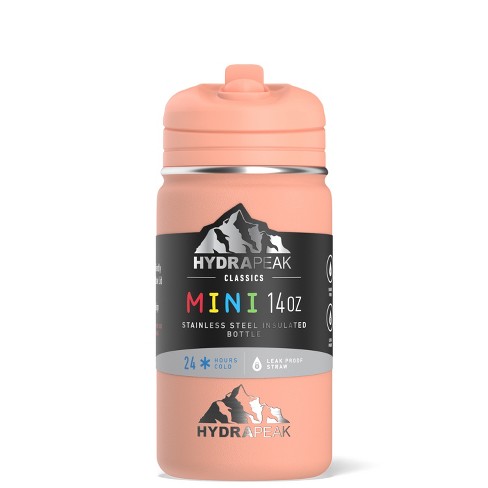 Hydrapeak Mini 14oz Insulated Kids Water Bottle with Straw Lid Peach