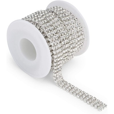 Bright Creations 4 mm Silver Crystal Rhinestone Chain for Sewing and Arts and Crafts, 3 Rows (3 Yards)