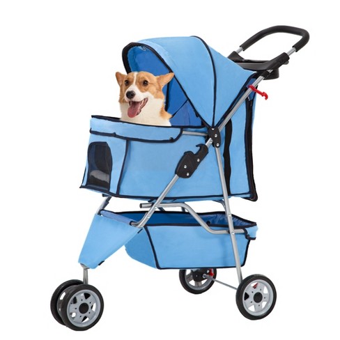 FDW 3 Wheels Pet Stroller Dog Cat Cage Jogger Stroller for Medium Small Dogs Cats Travel Folding Carrier Waterproof Puppy Stroller Blue