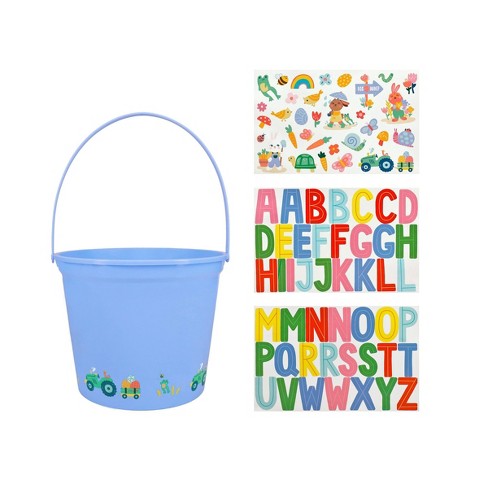 7.5"x9.5" Round Plastic Decorative Easter Bucket with Stickers - Spritz™ - image 1 of 3