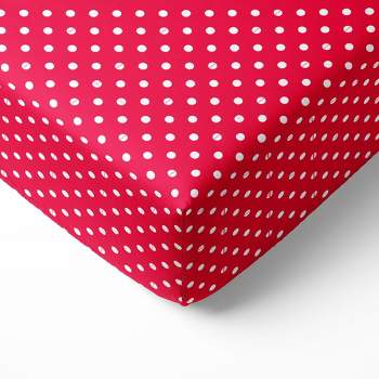 Bacati - Red Pin Dots 100 percent Cotton Universal Baby US Standard Crib or Toddler Bed Fitted Sheet