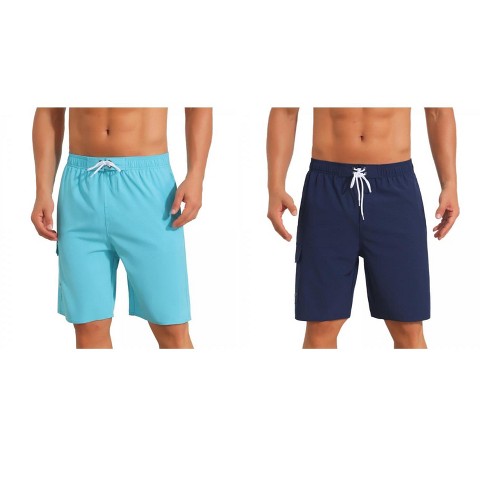 INSPIRE CHIC Men's Multiple Pockets Drawstring Waist Summer Pool Board Shorts 2 Packs 1 Dark Blue 1 Light Blue 34