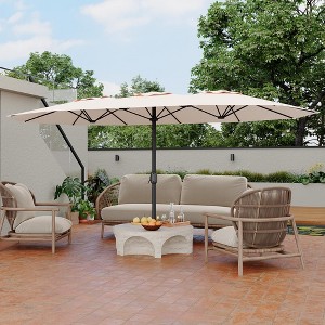 Double-Sided Patio Market Umbrella, 15Ft Large Outdoor Umbrella with Base Included, Double-Topped Outdoor Umbrellas for Poolside Lawn Backyard - 1 of 4