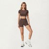 Anna-Kaci Active Women's Ribbed Cropped Short-Sleeve Top with Contour Waist Detail - 3 of 4