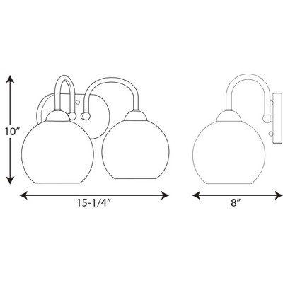 Vintage Gold 2-Light Bath Wall Light with White Glass Globes