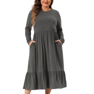 Agnes Orinda Women's Plus Size V Neck Flowy Tiered with Pockets Vacation Casual Maxi A Line Dresses - 1 of 4