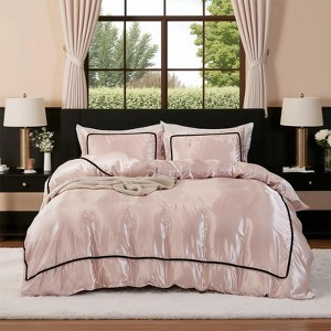 Satin Comforter Set Bed in a Bag – 7-Piece Luxury Pom Pom Bedding with Sheets & Pillowcases, Soft Silky All-Season Quilt - 1 of 4