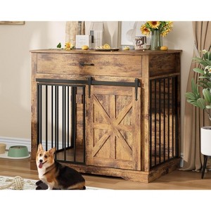 Dog Crate Furniture with Storage Drawer for Large Medium Dogs,Wooden Heavy Duty Dog Kennel with Sliding Door - 1 of 4