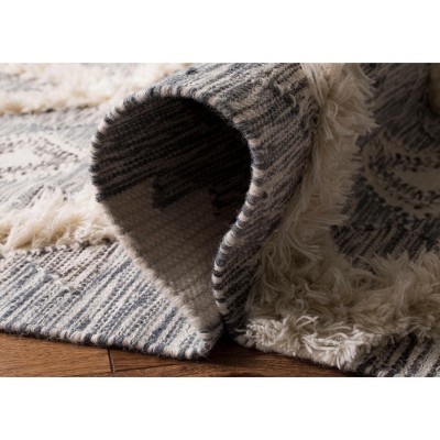 Grey and Ivory Geometric Wool 9' x 12' Area Rug