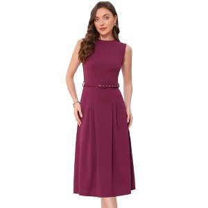 INSPIRE CHIC Women's Sleeveless Crew Neck High Waist A-Line Midi Office Dresses - 1 of 4