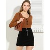 INSPIRE CHIC Women's Casual Ruffle Contrast Stitch Scoop Neck Long Sleeve Bodycon Top Shirt - 3 of 4
