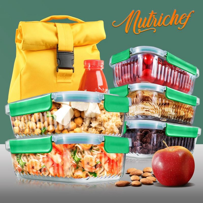 NutriChef 5-Piece Superior Glass Food Storage Containers Set - Stackable Design, Newly BPA-free Airtight Locking lids with Wave Design, 3 of 4