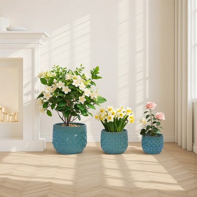 Wooakway 14" Dia Outdoor Indoor Ceramic Planter Pot Decorative Planter with Drainage Hole Patio Flower Pot