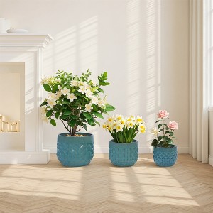 Wooakway 14" Dia Outdoor Indoor Ceramic Planter Pot Decorative Planter with Drainage Hole Patio Flower Pot - 1 of 4