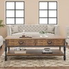 41" Rustic Coffee Table with 2 Storage Drawers, Rectangular Coffee tables w/ Storage Shelf and Metal Legs, Wood Large Coffee Table for Living Room - 4 of 4