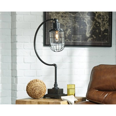 Edison Black Metal Desk Lamp with Glass Shade
