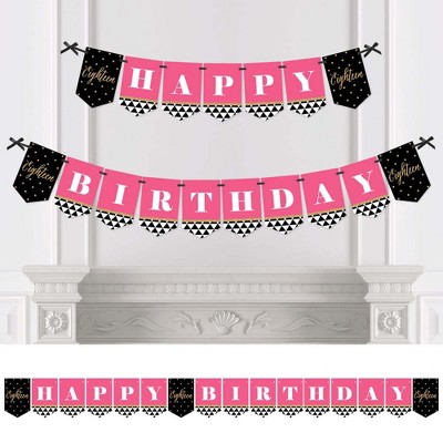 Big Dot of Happiness Chic 18th Birthday - Pink, Black and Gold - Birthday Party Bunting Banner - 18th Party Decorations - Happy Birthday