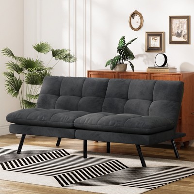 Dyonery Convertible Futon Sofa Bed, Soft Foam Futon Couch with Adjustable Backrest, Folding Small Loveseat Sleeper Recliner