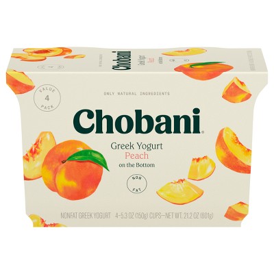 Chobani Peach On The Bottom Nonfat Greek Yogurt - 4ct/5.3oz Cups : Target