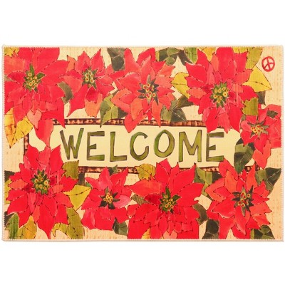 Olivia's Home Indoor/Outdoor Doormat – Welcome Poinsettia Design in Festive Red, 22" x 32" Seasonal Accent Mat