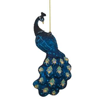 Northlight 6" Blue Glittered Peacock Glass Christmas Ornament