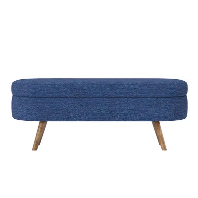 GlasFlength Ottomans and Benches Oval Storage Bench with Rubber Wood Legs Simple Fashion Design for Living Room and Bedroom, Blue, 44.1"*16.15"*9.5"