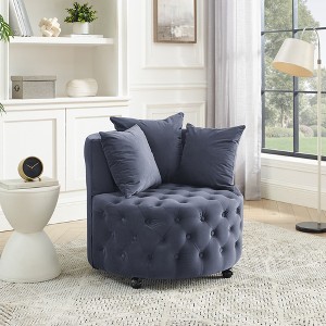 GDFStudio Eudora Button Tufted Velvet Upholstered Swivel Chair with Movable Wheels and 3 Pillows - 1 of 4