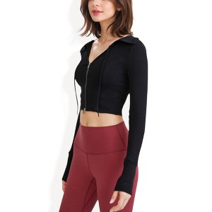 Anna-Kaci Women's Cropped Zip-Up Active Jacket with Ribbed Details and Thumb Holes - 1 of 4